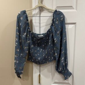 Floral smocked top sheer long sleeve